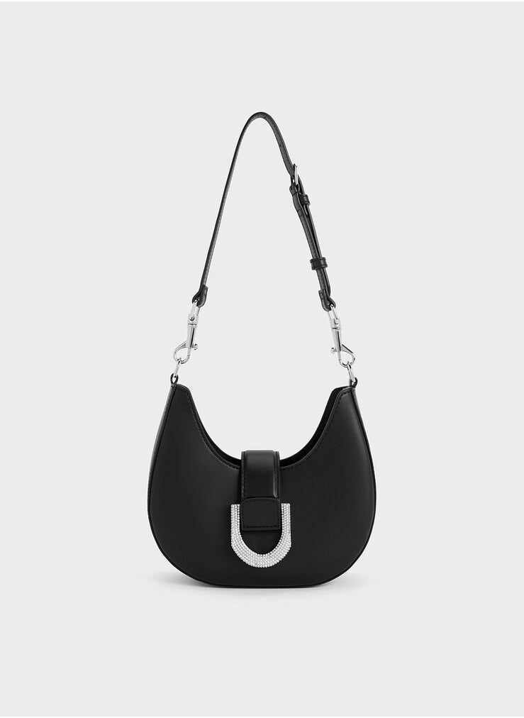 Gabine Leather Crystal-Embellished Hobo Bag & Shoulder Bag & Crossbody Bag - Black