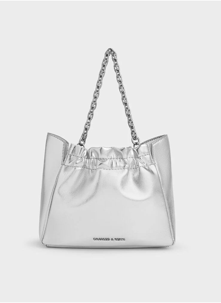 Brigette Ruched Glittered Chain-Handle Shoulder Bag & Crossbody Bag - Silver