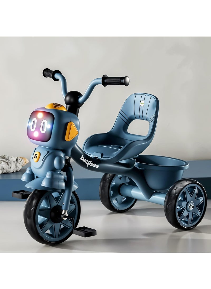 Baybee Robo Baby Tricycle for Kids, Smart Plug n Play Kids Cycle with Music, Light, High backrest & Rear Storage Baskets | Kids Tricycle | Baby Cycle for Kids 2 to 5 Years Boy Girl Blue