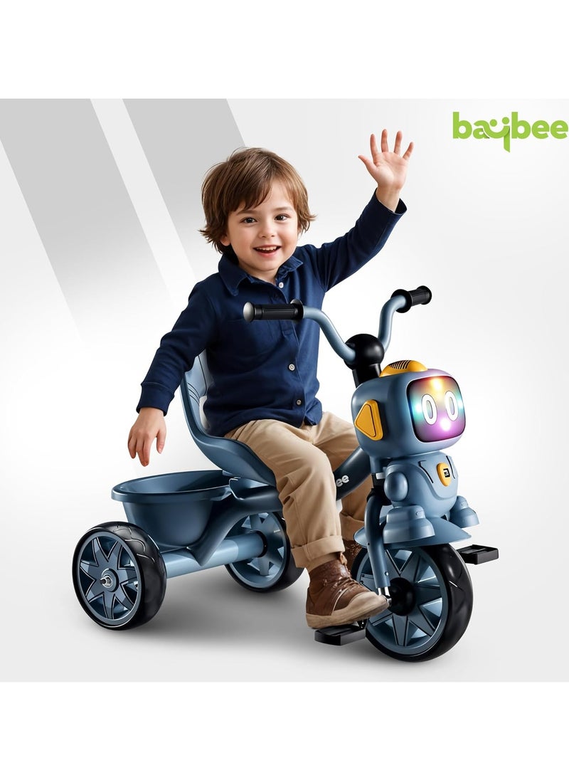 Baybee Robo Baby Tricycle for Kids, Smart Plug n Play Kids Cycle with Music, Light, High backrest & Rear Storage Baskets | Kids Tricycle | Baby Cycle for Kids 2 to 5 Years Boy Girl Blue