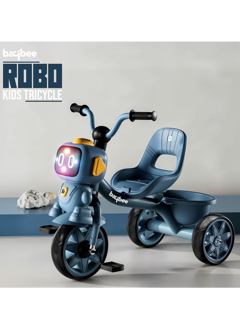 Baybee Robo Baby Tricycle for Kids, Smart Plug n Play Kids Cycle with Music, Light, High backrest & Rear Storage Baskets | Kids Tricycle | Baby Cycle for Kids 2 to 5 Years Boy Girl Blue