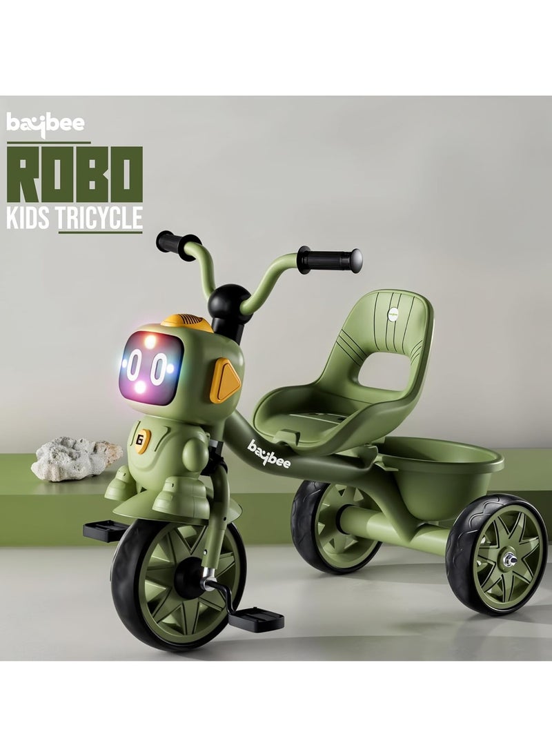 Baybee Robo Baby Tricycle for Kids, Smart Plug n Play Kids Cycle with Music, Light, High backrest & Rear Storage Baskets | Kids Tricycle | Baby Cycle for Kids 2 to 5 Years Boy Girl Green