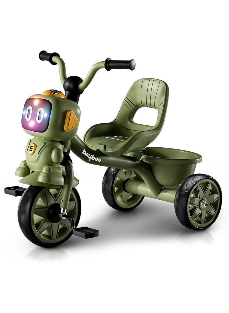 Baybee Robo Baby Tricycle for Kids, Smart Plug n Play Kids Cycle with Music, Light, High backrest & Rear Storage Baskets | Kids Tricycle | Baby Cycle for Kids 2 to 5 Years Boy Girl Green