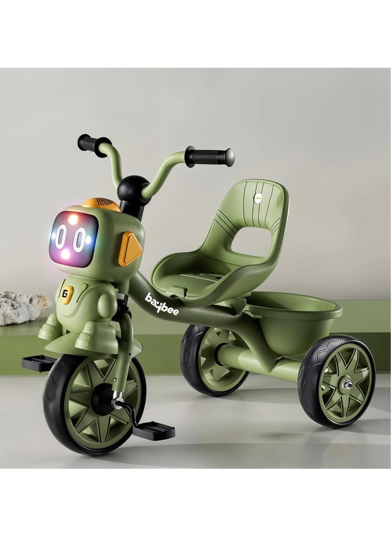 Baybee Robo Baby Tricycle for Kids, Smart Plug n Play Kids Cycle with Music, Light, High backrest & Rear Storage Baskets | Kids Tricycle | Baby Cycle for Kids 2 to 5 Years Boy Girl Green