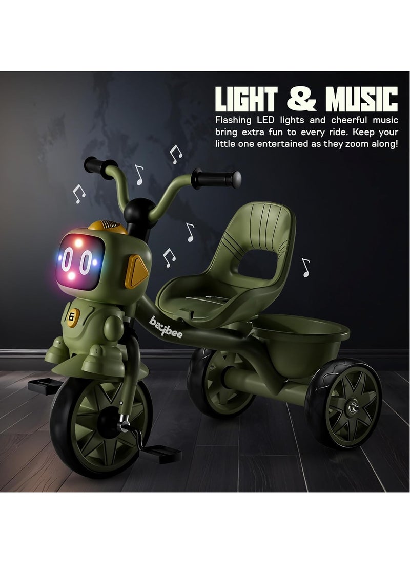 Baybee Robo Baby Tricycle for Kids, Smart Plug n Play Kids Cycle with Music, Light, High backrest & Rear Storage Baskets | Kids Tricycle | Baby Cycle for Kids 2 to 5 Years Boy Girl Green