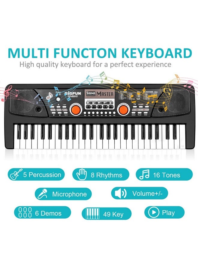 Kids Keyboard With Microphone, Kids Piano Keyboard For Beginners Electronic Piano With Mp3 Function/Audio Cable/ 16 Tones/ 49 Keys Music Toy Keyboards For Boys Girls Ages 3-12