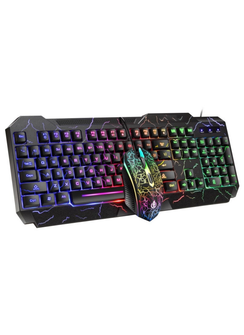 Gaming Keyboard, USB Wired Gaming Keyboard and Mouse Combo with Rainbow Backlight,104 Keys PC Gaming Keyboard and Mouse for Office Home Gaming, Wired Keyboard Mouse for PC Mac Window