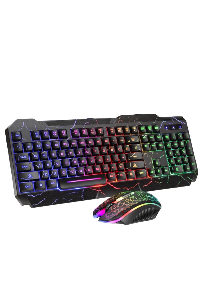 Gaming Keyboard, USB Wired Gaming Keyboard and Mouse Combo with Rainbow Backlight,104 Keys PC Gaming Keyboard and Mouse for Office Home Gaming, Wired Keyboard Mouse for PC Mac Window