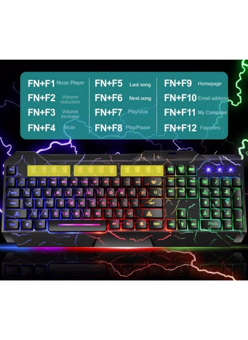 Gaming Keyboard, USB Wired Gaming Keyboard and Mouse Combo with Rainbow Backlight,104 Keys PC Gaming Keyboard and Mouse for Office Home Gaming, Wired Keyboard Mouse for PC Mac Window