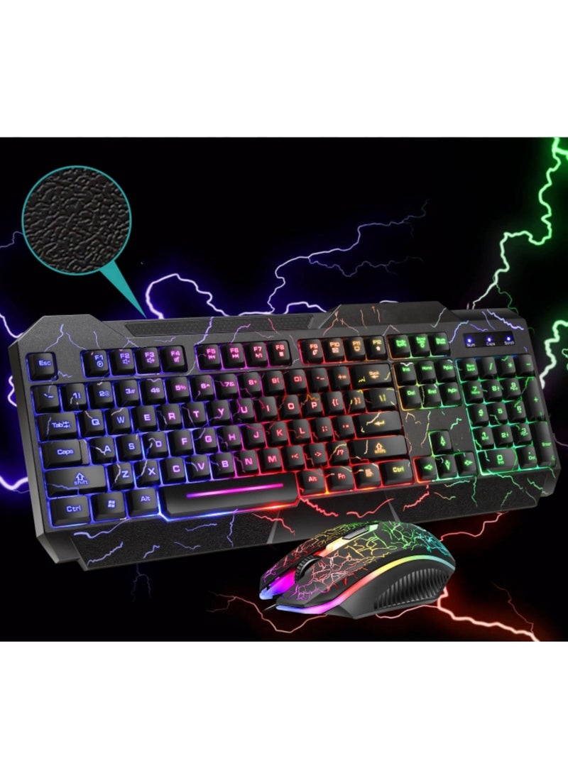 Gaming Keyboard, USB Wired Gaming Keyboard and Mouse Combo with Rainbow Backlight,104 Keys PC Gaming Keyboard and Mouse for Office Home Gaming, Wired Keyboard Mouse for PC Mac Window