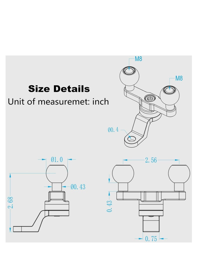 Aluminum Alloy Phone Holder Mount Base Bike Motorcycle Phone Mount Holder Base with RAM Mounts B Size 1 Inch Ball Double Socket Arm