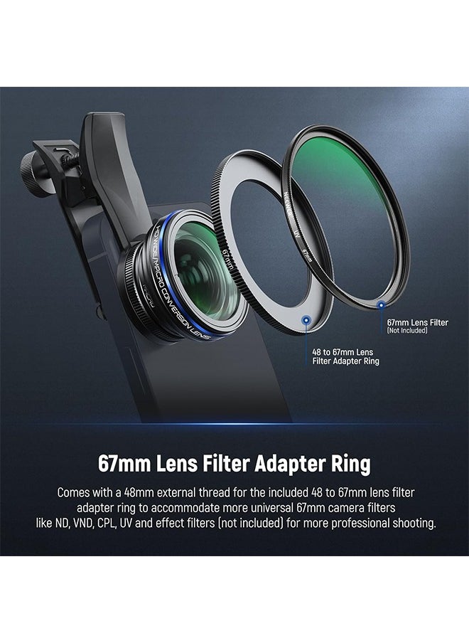 NEEWER 2 in 1 Smartphone Lens Kit, 0.75x Wide Angle 2x Macro Phone Lens Compatible with iPhone Samsung Android Cellphone, Detachable HD Lens with 17mm to 37mm Adapter Ring & Lens Filter Adapter, LS-60