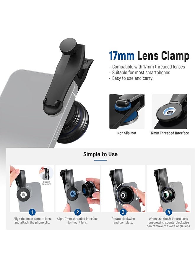 NEEWER 2 in 1 Smartphone Lens Kit, 0.75x Wide Angle 2x Macro Phone Lens Compatible with iPhone Samsung Android Cellphone, Detachable HD Lens with 17mm to 37mm Adapter Ring & Lens Filter Adapter, LS-60