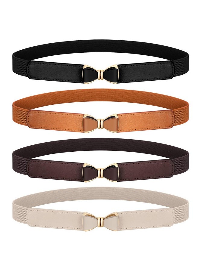 4 Pack Women Skinny Elastic Waist Belt Stretchy Thin Bow Belt Fashion Ladies Belt For Dresses Skirts Christmas Belt