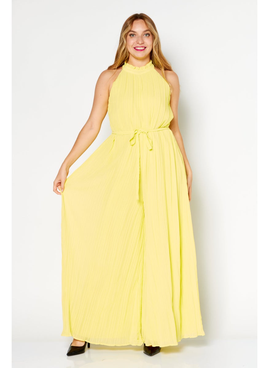 Women Ribbed Sleeveless Jumpsuit, Yellow