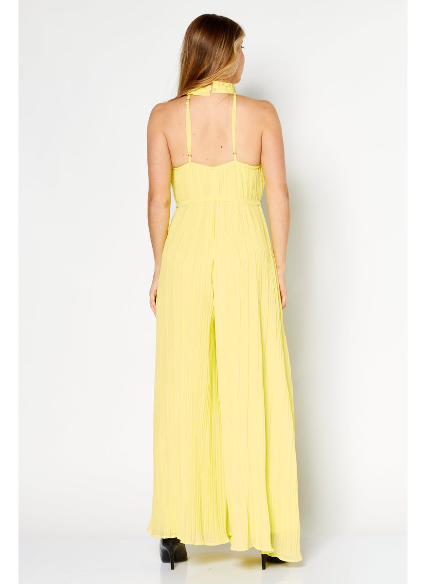 Women Ribbed Sleeveless Jumpsuit, Yellow