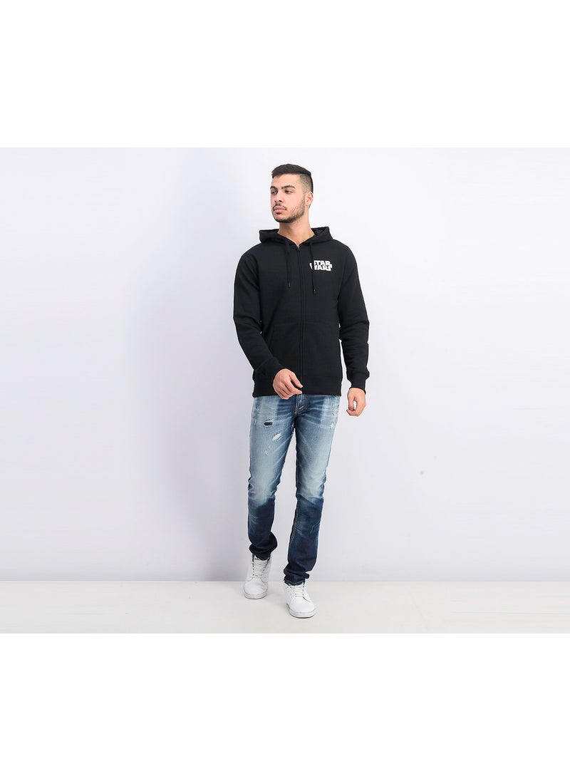 Men Graphic Print Hooded Sweatshirt, Black