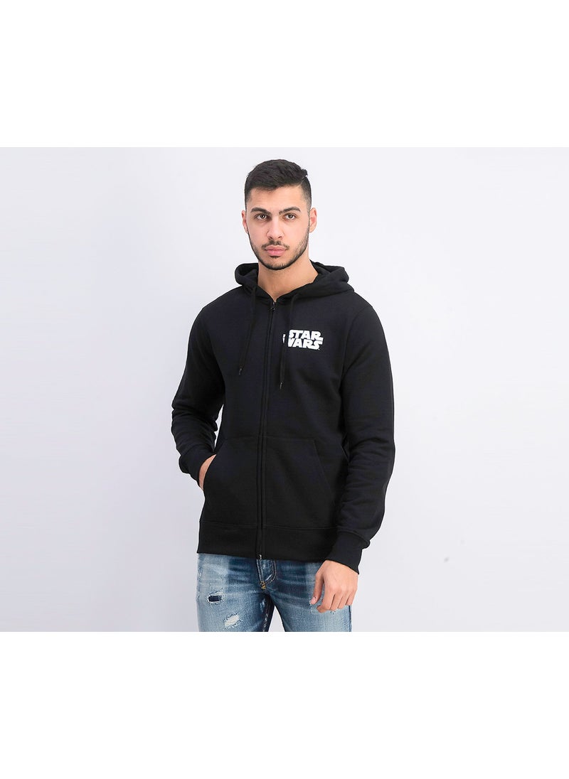 Men Graphic Print Hooded Sweatshirt, Black