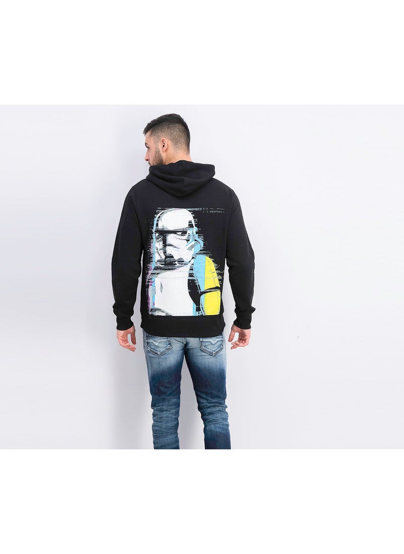 Men Graphic Print Hooded Sweatshirt, Black