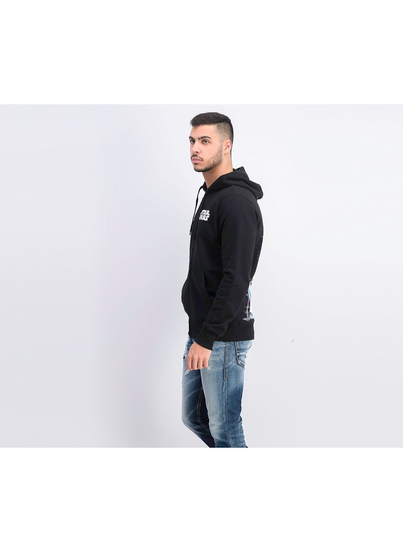 Men Graphic Print Hooded Sweatshirt, Black