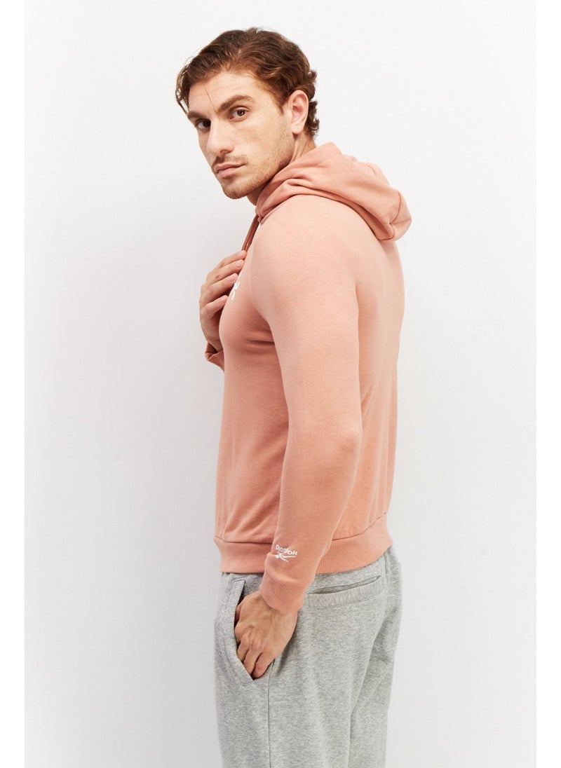 Men Sportswear Fit Brand Logo Drawstring Hoodies, Pink