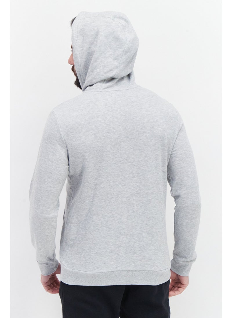 Men Hooded Long Sleeve Brand Logo Sweatshirt, Grey