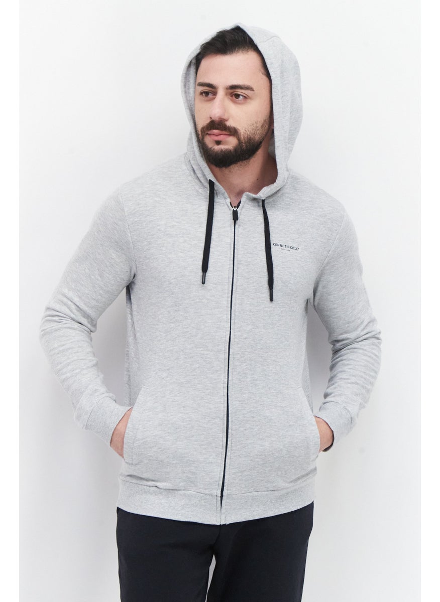 Men Hooded Long Sleeve Brand Logo Sweatshirt, Grey