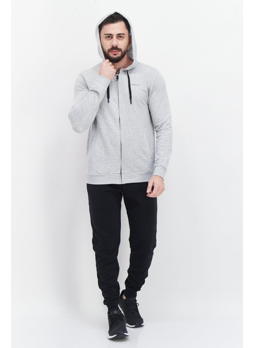 Men Hooded Long Sleeve Brand Logo Sweatshirt, Grey