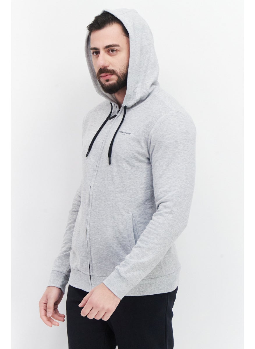 Men Hooded Long Sleeve Brand Logo Sweatshirt, Grey