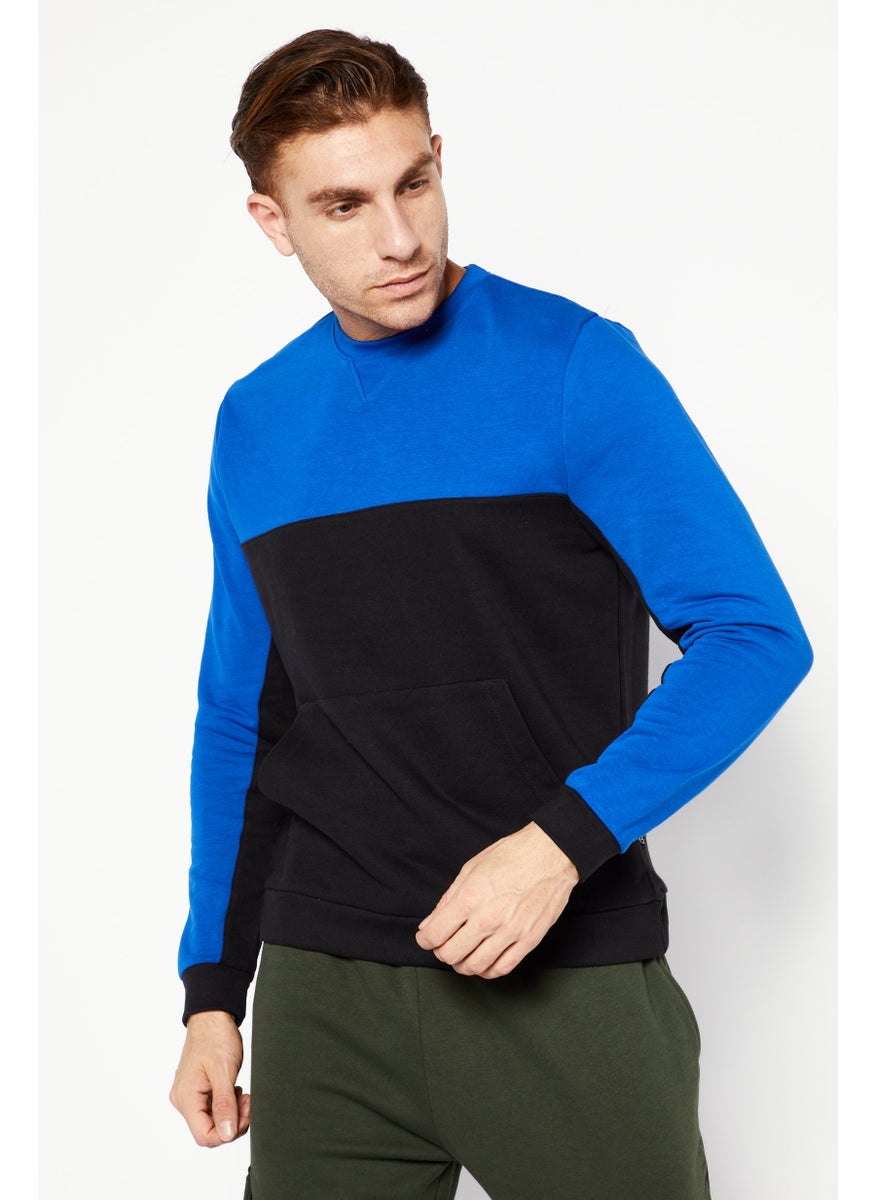 Men Sportswear Fit Long Sleeve Sweatshirts, Blue/Black