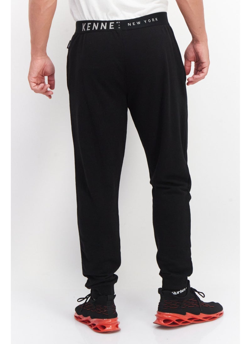 Men Regular Fit Pull On Brand Logo Jogger Pants, Jet Black