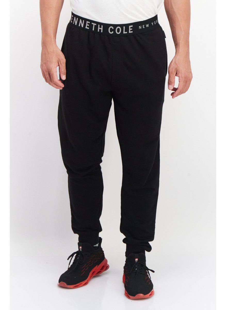 Men Regular Fit Pull On Brand Logo Jogger Pants, Jet Black