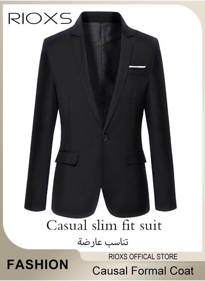 Men's Formal Blazer, One Button Classic Blazer Jackets, Slim Fit Suit Jacket with Full Polyester Lining, Made of Smooth Soft Non-deformable Materials, Perfect for Everyday, Business, Office, Dating, Parties and Wedding