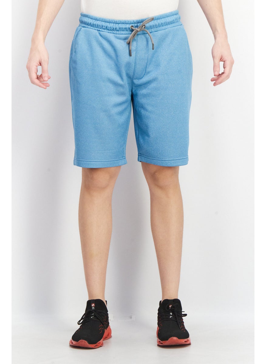 Men Textured Drawstring Jogger Short, Turquoise