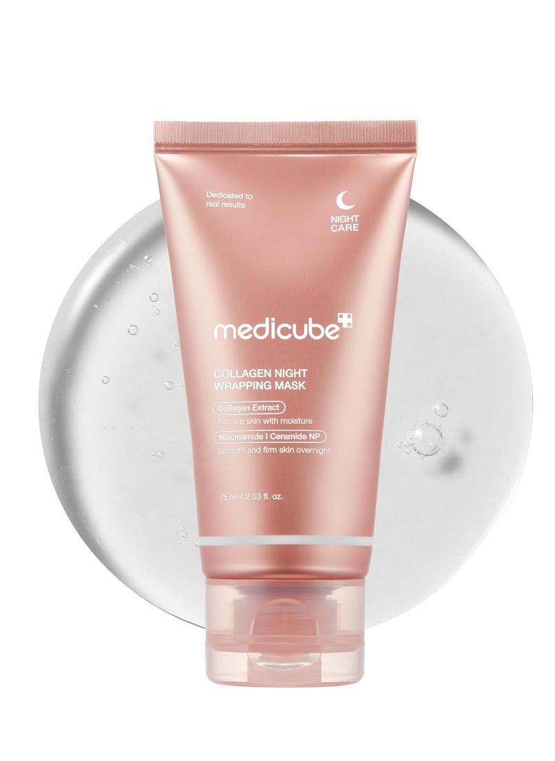 Medicube Collagen Overnight Wrapping Peel Off Facial Mask Pack - Elasticity & Hydration Care, Reduces Sagging & Dullness - Hydrolyzed Collagen For Glowing Skin - Korean Skin Care, 2.53 fl.oz