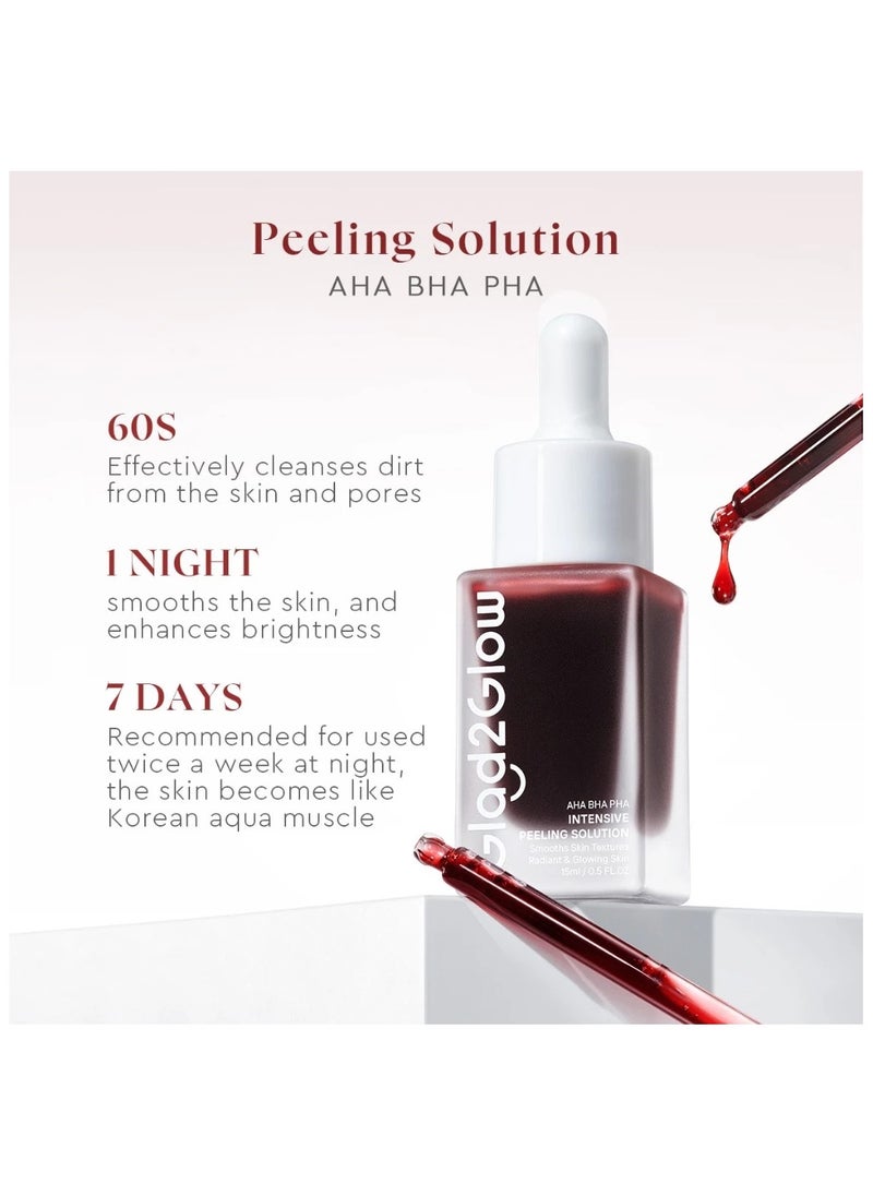 Glad2Glow Complete Set: AHA BHA PHA Intensive Peeling Solution Serum 50ml with Mixberry Juicy Lip Serum 5.5ml - For Glowing Skin, Brightening Dark Spots, and Acne Treatment