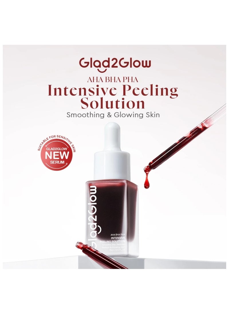 Glad2Glow Complete Set: AHA BHA PHA Intensive Peeling Solution Serum 50ml with Mixberry Juicy Lip Serum 5.5ml - For Glowing Skin, Brightening Dark Spots, and Acne Treatment