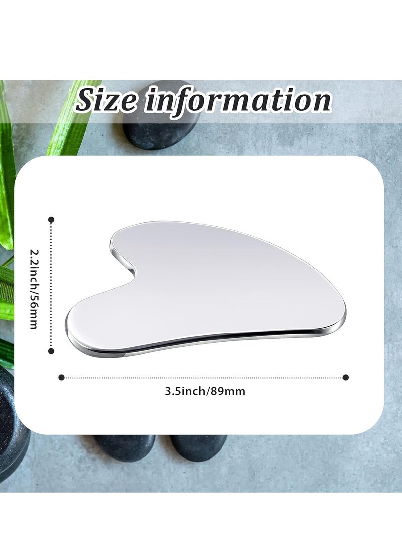 Stainless Steel Gua Sha Facial Tools Guasha for Face Metal Gua Sha Tighten Skin Massage Guasha Beauty Tool for Body Eyes Neck Massager with Travel Pouch Skin Care Gifts Silver