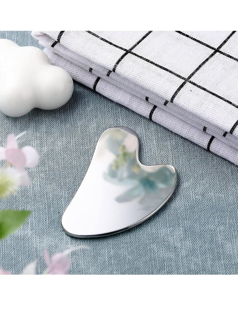 Stainless Steel Gua Sha Facial Tools Guasha for Face Metal Gua Sha Tighten Skin Massage Guasha Beauty Tool for Body Eyes Neck Massager with Travel Pouch Skin Care Gifts Silver