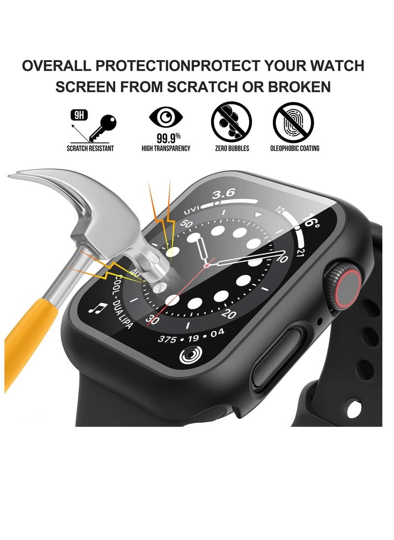 Apple Watch Series 9/8/7/6/5/4/Series SE/SE 2 45mm All-Around Screen Protector Case, Tempered Glass Screen Protector Case Ultra-Thin for iWatch 45mm Protection Cover - Black+Clear