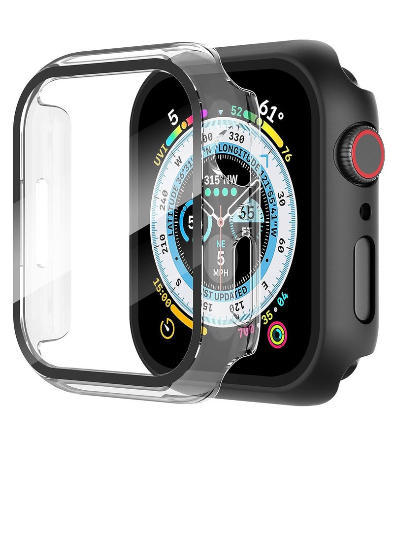 Apple Watch Series 9/8/7/6/5/4/Series SE/SE 2 45mm All-Around Screen Protector Case, Tempered Glass Screen Protector Case Ultra-Thin for iWatch 45mm Protection Cover - Black+Clear