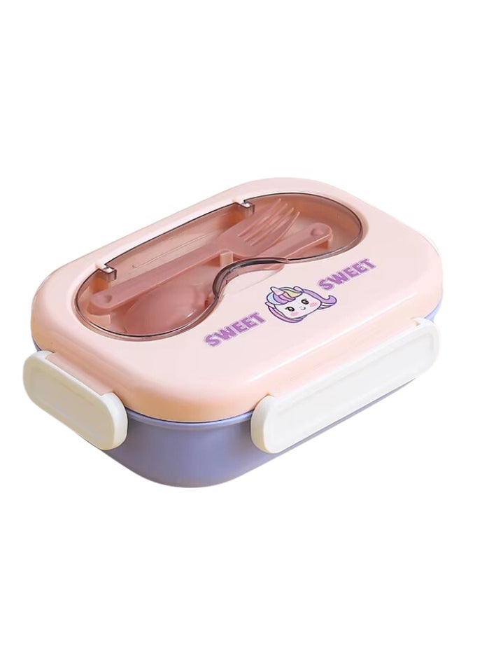 Twisoo Cute Cartoon Bento Stainless Steel Lunch Box Double Decker With Soup Bowl, Plastic Spoon, Fork, Steel Spoon and Pair of Chopsticks, BPA Free Leakproof Spill proof 3 Compartment (Pink)