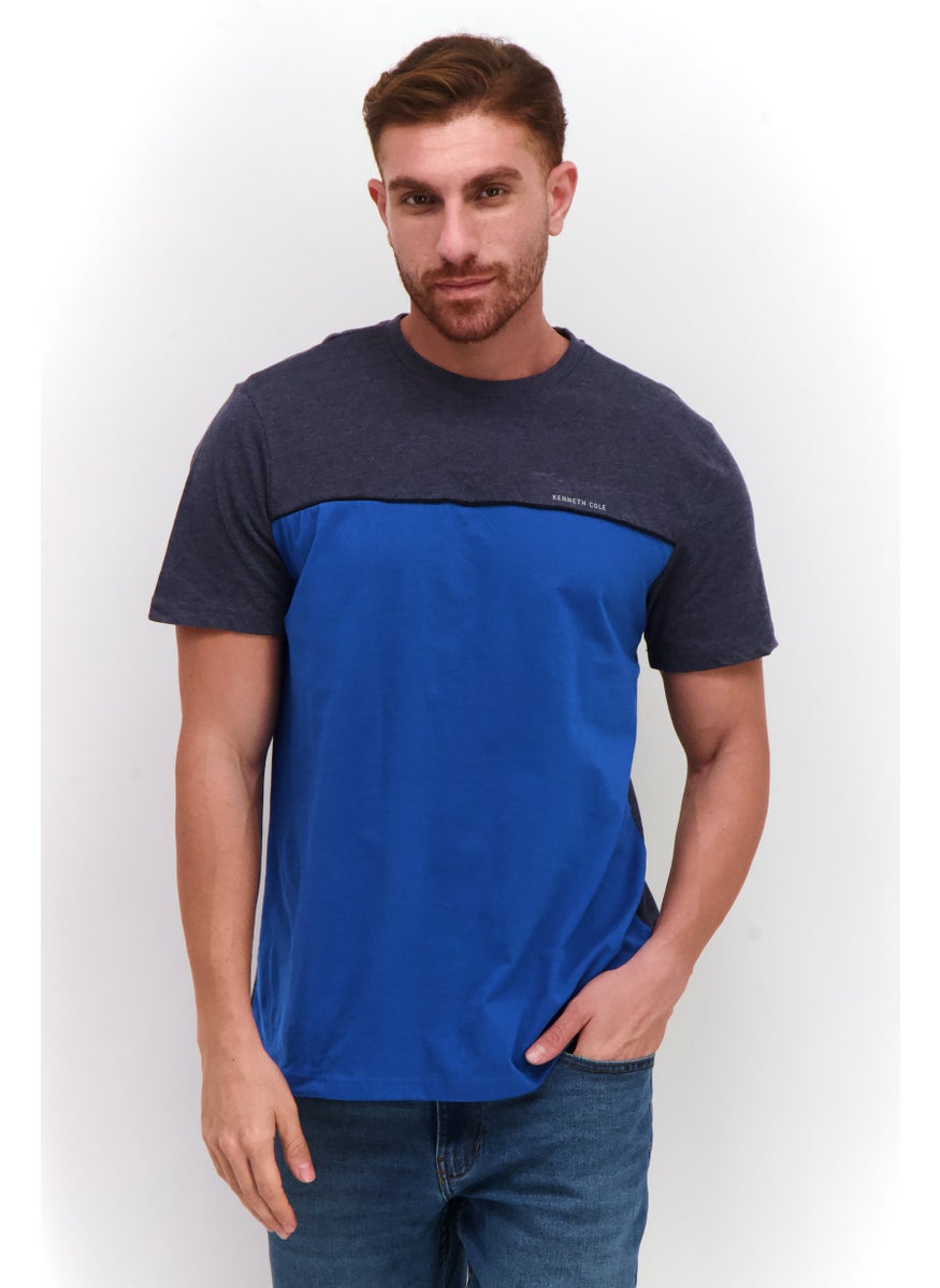 Men Crew Neck Short Sleeve Brand Logo T-Shirt, Charcoal/Blue