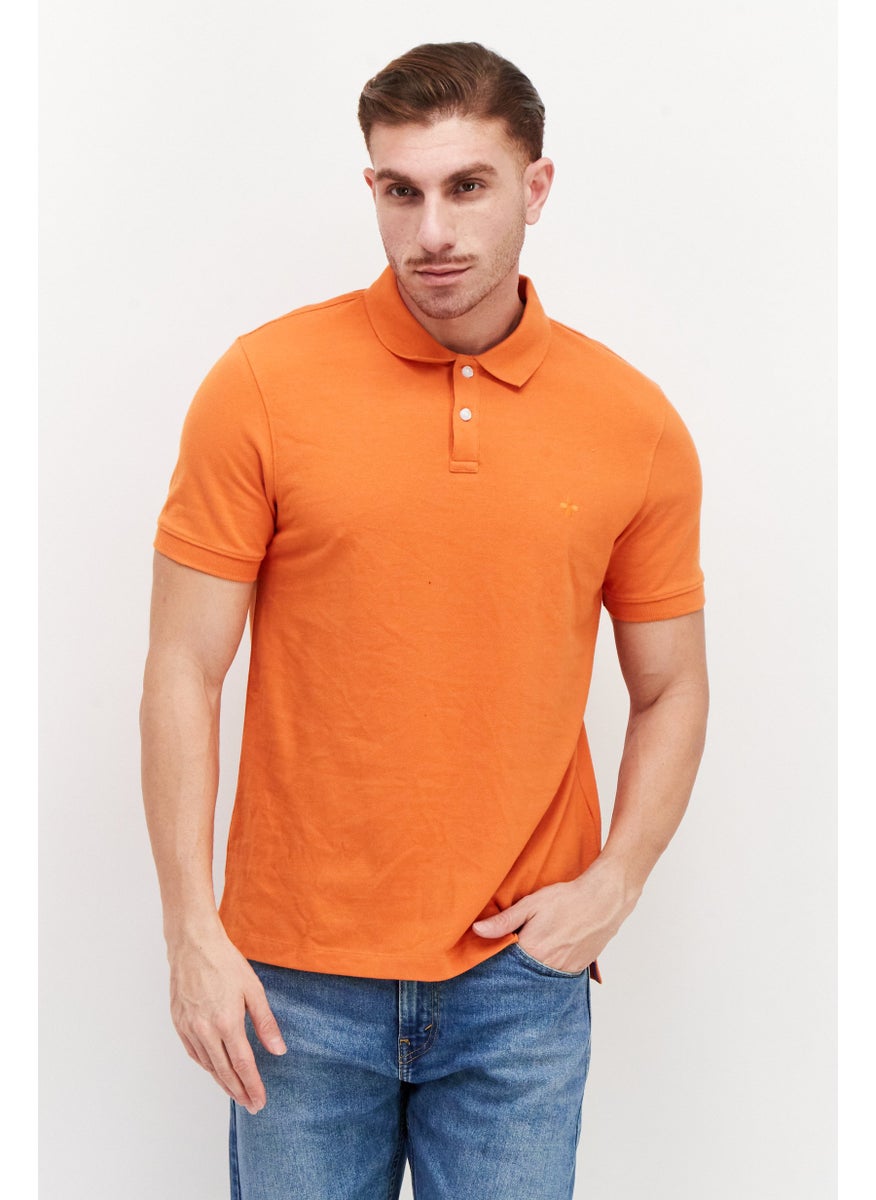 Men Regular Fit Embroidered Short Sleeves Polo Shirts, Orange