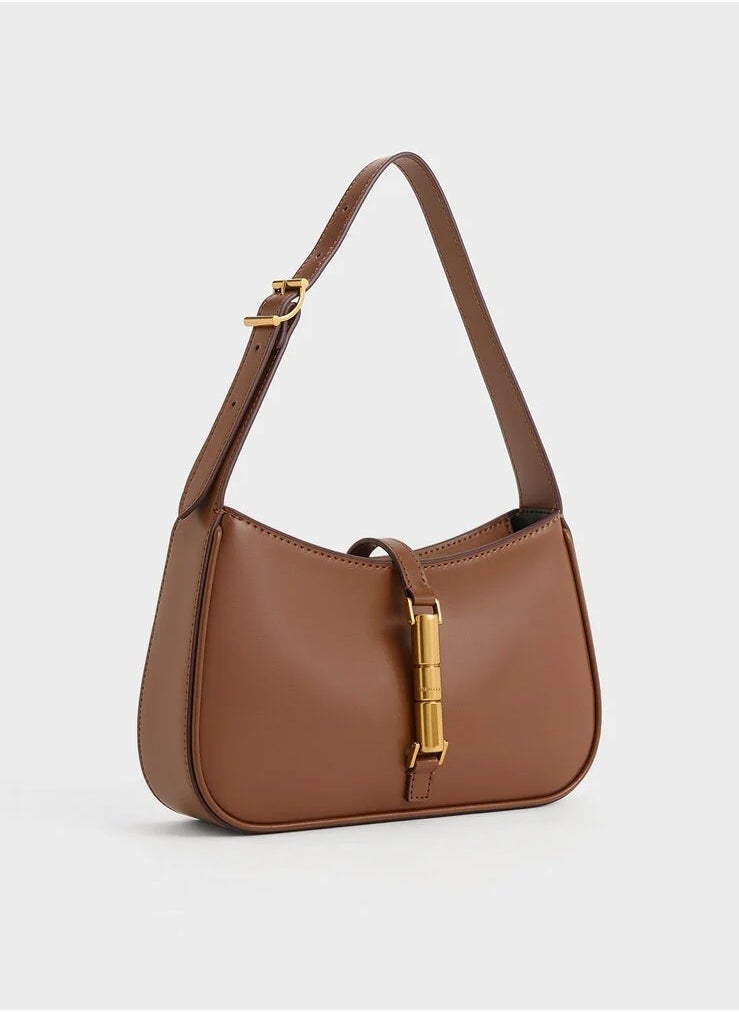Cesia Metallic Accent Shoulder Bag - Chocolate