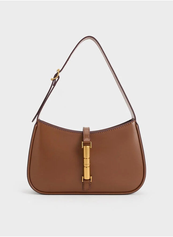 Cesia Metallic Accent Shoulder Bag - Chocolate
