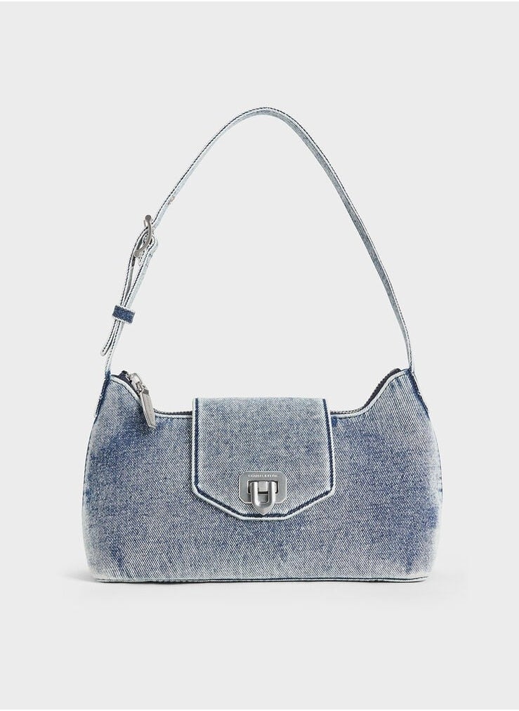 Arwen Denim Belted Shoulder Bag &Crossbody Bag - Denim Blue