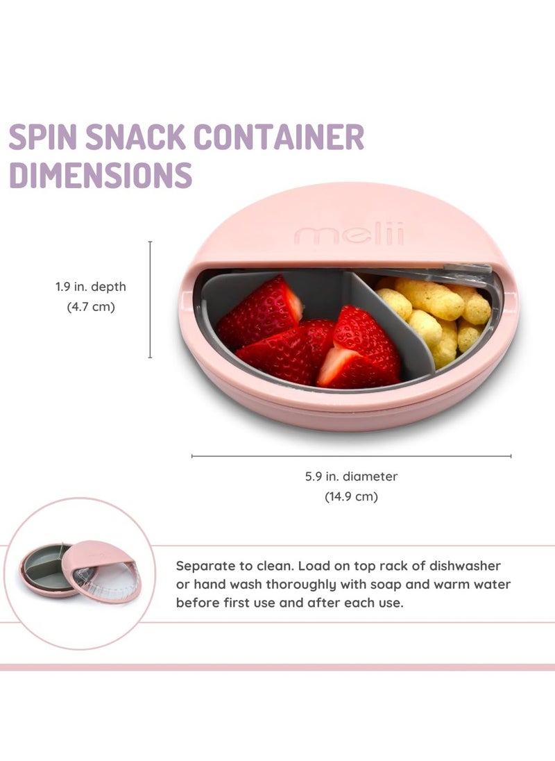 melii Spin Snack Container 3 snack compartments with capacity of 4oz/114ml each, Pink/Grey