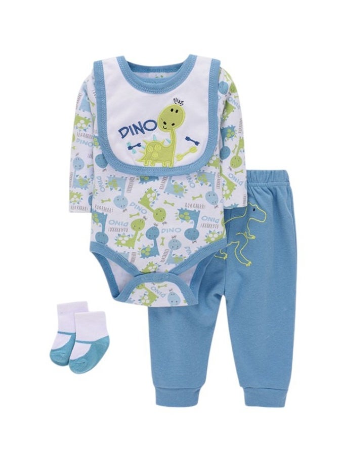 Bambimici Dinosaur Print Long Sleeve Bodysuit with Pyjama - Blue