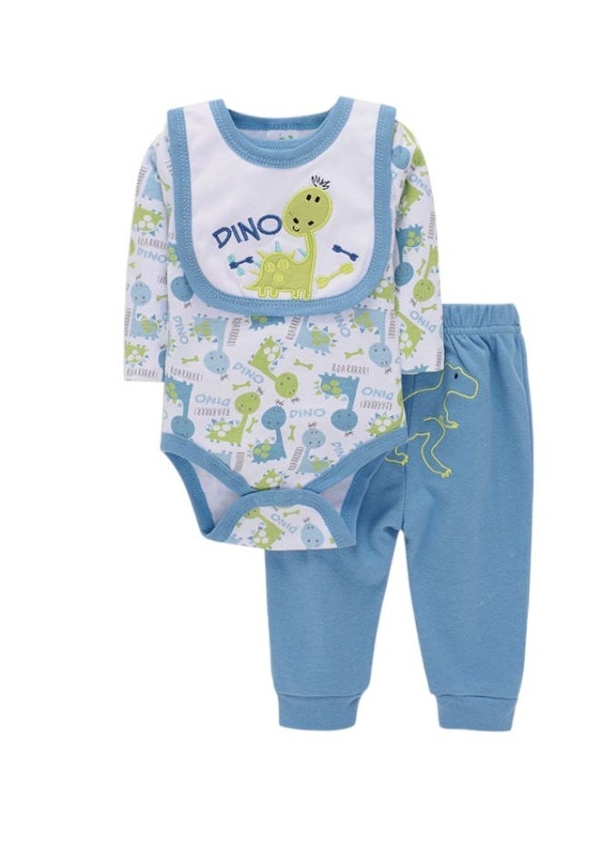 Bambimici Dinosaur Print Long Sleeve Bodysuit with Pyjama - Blue